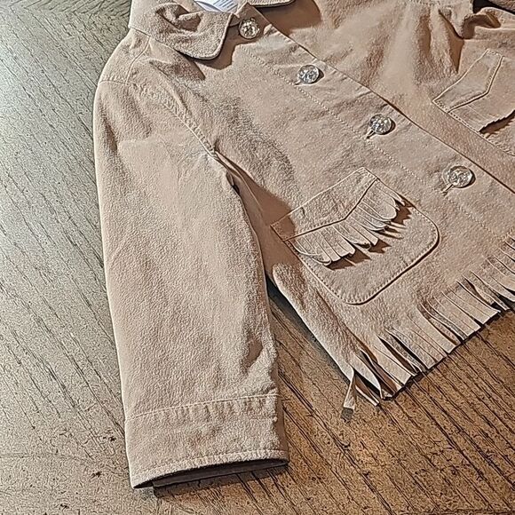 Tan cowgirl suede leather fringe jacket size 3-4 Gymboree - Picture 6 of 10
